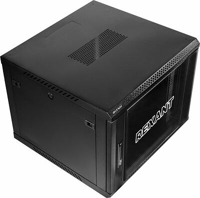 REXANT 04-0964-112 Настенный шкаф 19 quot; 9U 600×450×501 (ШxГxВ), дверь стекло, металлическая задняя стенка, боковые съемные стенки, RAL 9005 REXANT