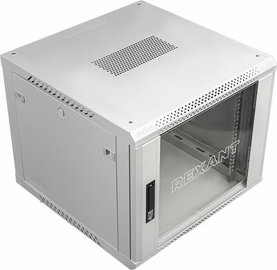 REXANT 04-0966-111 Настенный шкаф 19 quot; 9U 600×600×501 (ШxГxВ), дверь стекло, металлическая задняя стенка, боковые съемные стенки, RAL 7035 REXANT