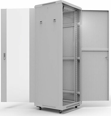 REXANT 04-2304 Шкаф напольный 19 quot; 47U 600х600мм, передняя дверь стекло, задняя дверь металл, RAL 7035 REXANT