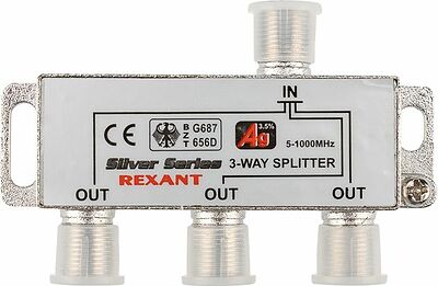 REXANT 05-6102 Делитель ТВх3 под F-разъем, 5-1000МГц, Silver (4 F-разъема в комплекте) REXANT