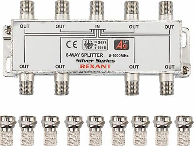 REXANT 05-6105 Делитель ТВх8 под F-разъем, 5-1000МГц, Silver (9 F-разъемов в комплекте) REXANT