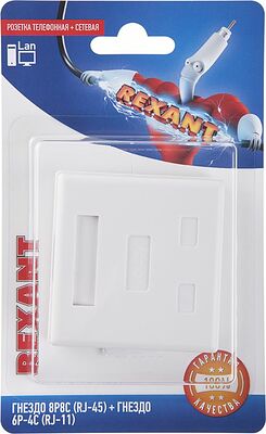 REXANT 06-0106-C Розетка телефонная + сетевая LAN, на стену, (гнездо 8Р8С (RJ-45) + гнездо 6Р4С (RJ-11)) REXANT 