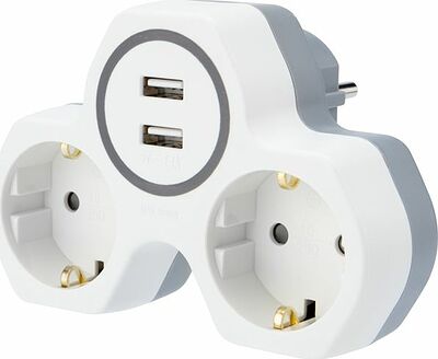 REXANT 11-1089 Двойник электрический 16А с/з и защитными шторками + 2 USB порта, 2,4 А, белый REXANT 