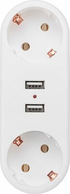 REXANT 11-1090 Двойник электрический линейный 16А с/з + 2 USB-порта, 2,4 А, белый REXANT