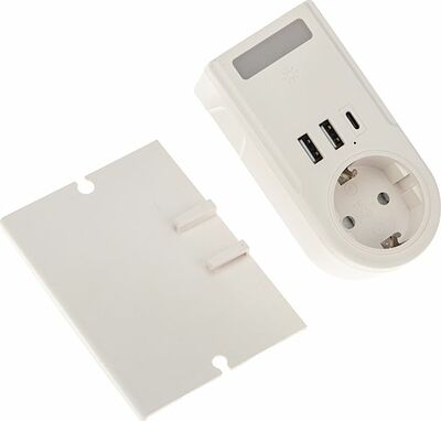 REXANT 11-1270 Адаптер USB многофункциональный (2хUSB-A, USB-С, розетка 220-250В) с подсветкой и подставкой для телефона REXANT