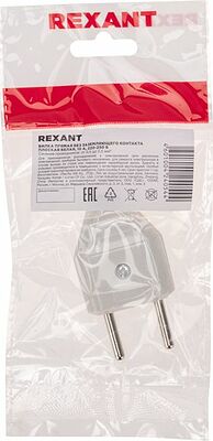 REXANT 11-8946 Вилка прямая без з/к 6А плоская белая REXANT