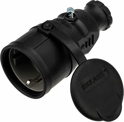 REXANT 111-004 Розетка влагозащищенная переносная с крышкой 1 гнездо, с/з, 16А, IP44 каучук, черная REXANT