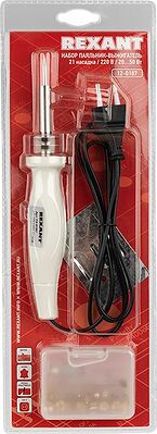 REXANT 12-0187 Выжигатель (набор паяльник - выжигатель), пирограф, 30/50Вт, 230В, 420-500°C, 21 насадка + подставка, коробка REXANT