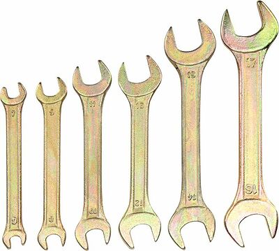 REXANT 12-5843-2 Набор ключей рожковых (6х7-16х17мм), 6 шт, желтый цинк REXANT