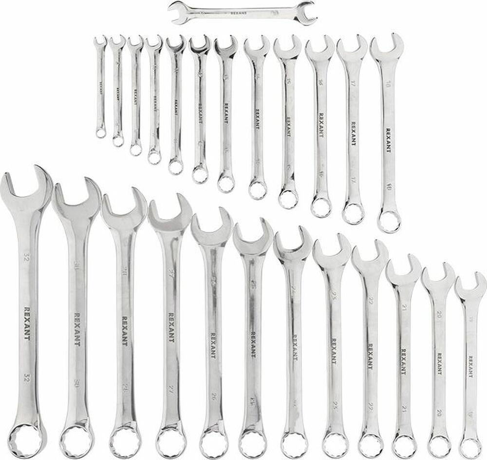 REXANT 12-5848 Набор ключей комбинированных 6х32мм, 26 шт, CrV, полированный хром REXANT
