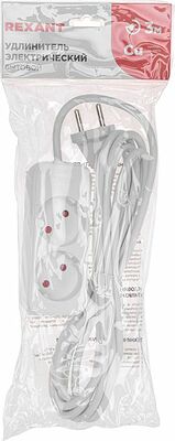 REXANT 13-4001 Удлинитель STANDARD 2 гнезда, 3м, 2х1,0мм², б/з, белый REXANT