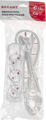 REXANT 13-4006 Удлинитель STANDARD 3 гнезда, 1,5м, 2х1,0мм², б/з, белый REXANT