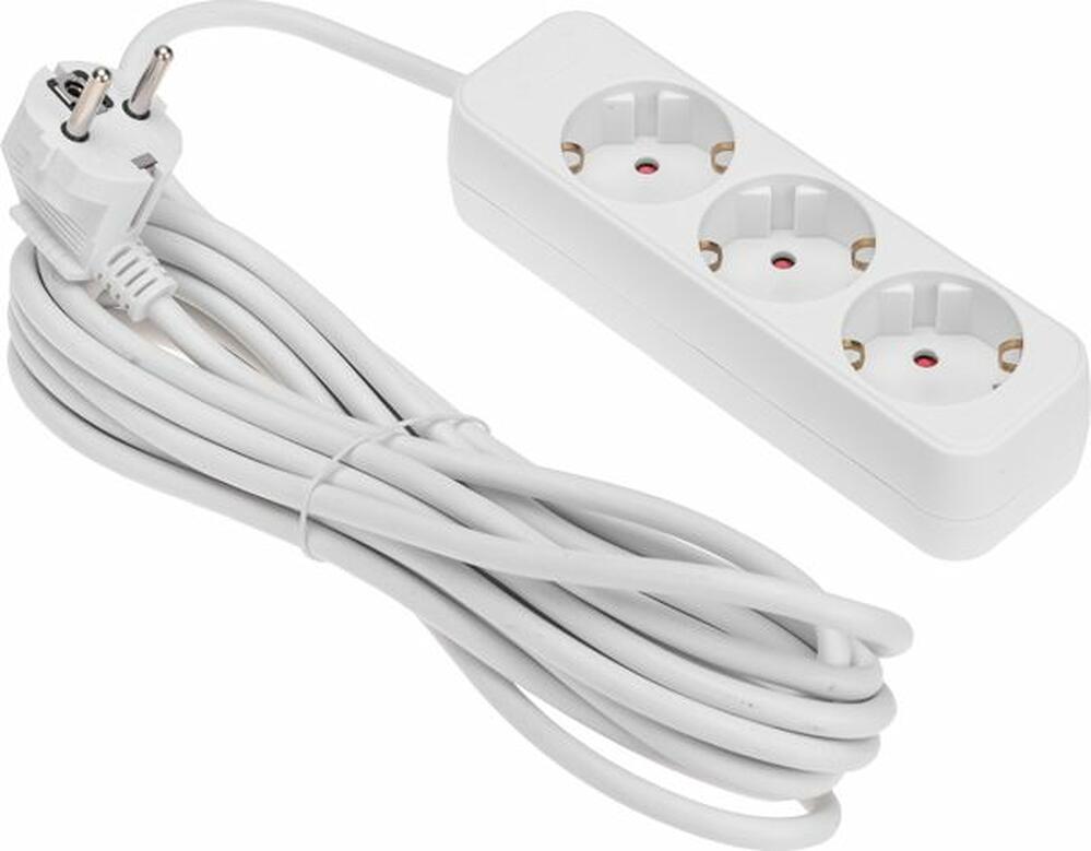 REXANT 13-4011 Удлинитель STANDARD 3 гнезда, 5м, 3х1,0мм², с/з, белый REXANT