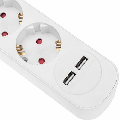 REXANT 13-4016 Удлинитель STANDARD 3 гнезда, 3м, 3х1,0мм², с/з, с выключателем, 2 USB, белый REXANT