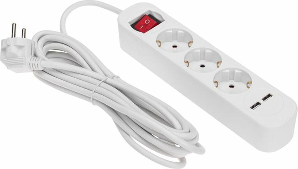 REXANT 13-4017 Удлинитель STANDARD 3 гнезда, 5м, 3х1,0мм², с/з, с выключателем, 2 USB, белый REXANT