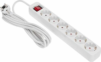REXANT 13-4047 Удлинитель STANDARD 6 гнезд, 3м, 3х1,0мм², с/з, с выключателем, белый REXANT