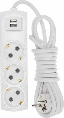 REXANT 13-4110 Удлинитель PREMIUM 3 гнезда, 3м, 3х1,5мм², с/з, 2 USB, белый REXANT