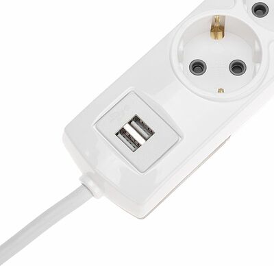 REXANT 13-4110 Удлинитель PREMIUM 3 гнезда, 3м, 3х1,5мм², с/з, 2 USB, белый REXANT