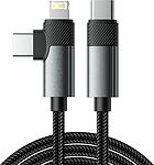 REXANT 18-7095 Кабель 2в1 Type-C, Type-C, Lightning 65Вт, 1м, в черной нейлоновой оплетке REXANT