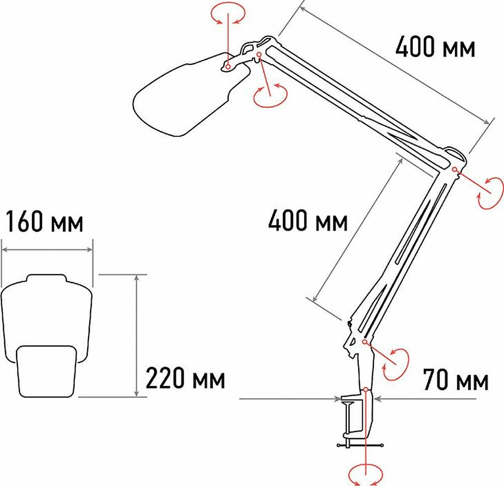 REXANT 31-0565 Лупа на струбцине квадратная 3D+20D с подсветкой 6LED, серия EXPERT, белая REXANT
