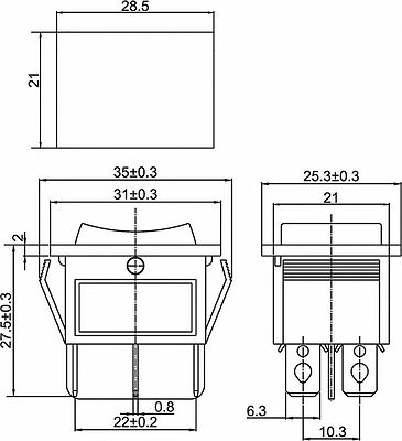 REXANT 36-2370-1 Выключатель клавишный 250В 15А (6с) ON-OFF-ON черный с нейтралью (1 шт/уп) REXANT