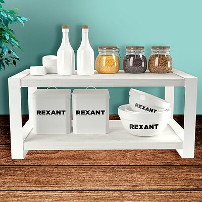 REXANT 38-0676 Полка-органайзер для кухни, двухъярусная, дуб Харбор, белая REXANT