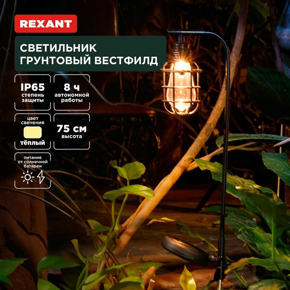 REXANT 602-2425 Светильник грунтовый Вестфилд, 3000К, встроенный аккумулятор, солнечная панель, коллекция Лондон REXANT