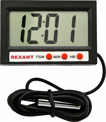 REXANT 70-0505 Термометр электронный комнатно-уличный с часами REXANT