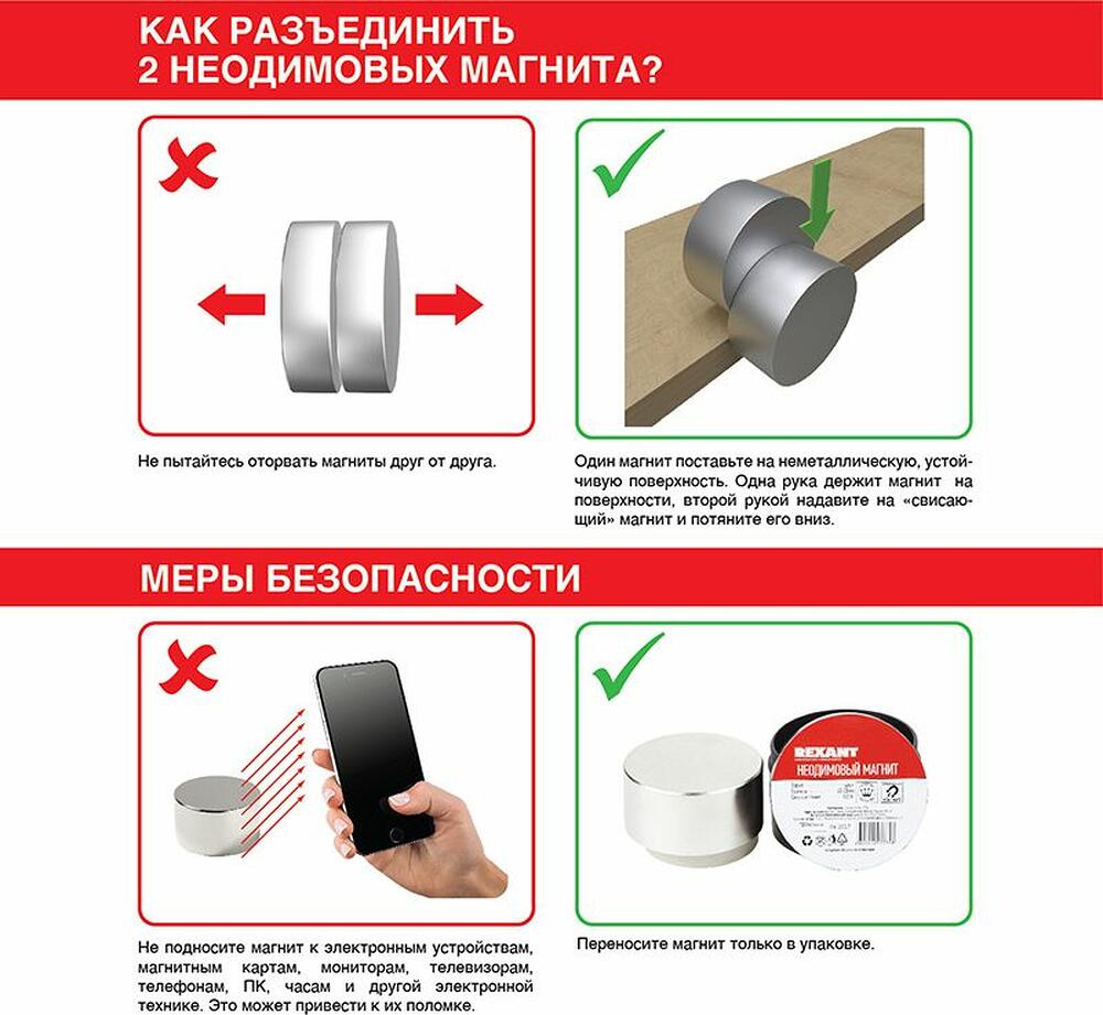 REXANT 72-3401 Неодимовый магнит прямоугольник 40х40х4мм, сцепление 15,5кг REXANT