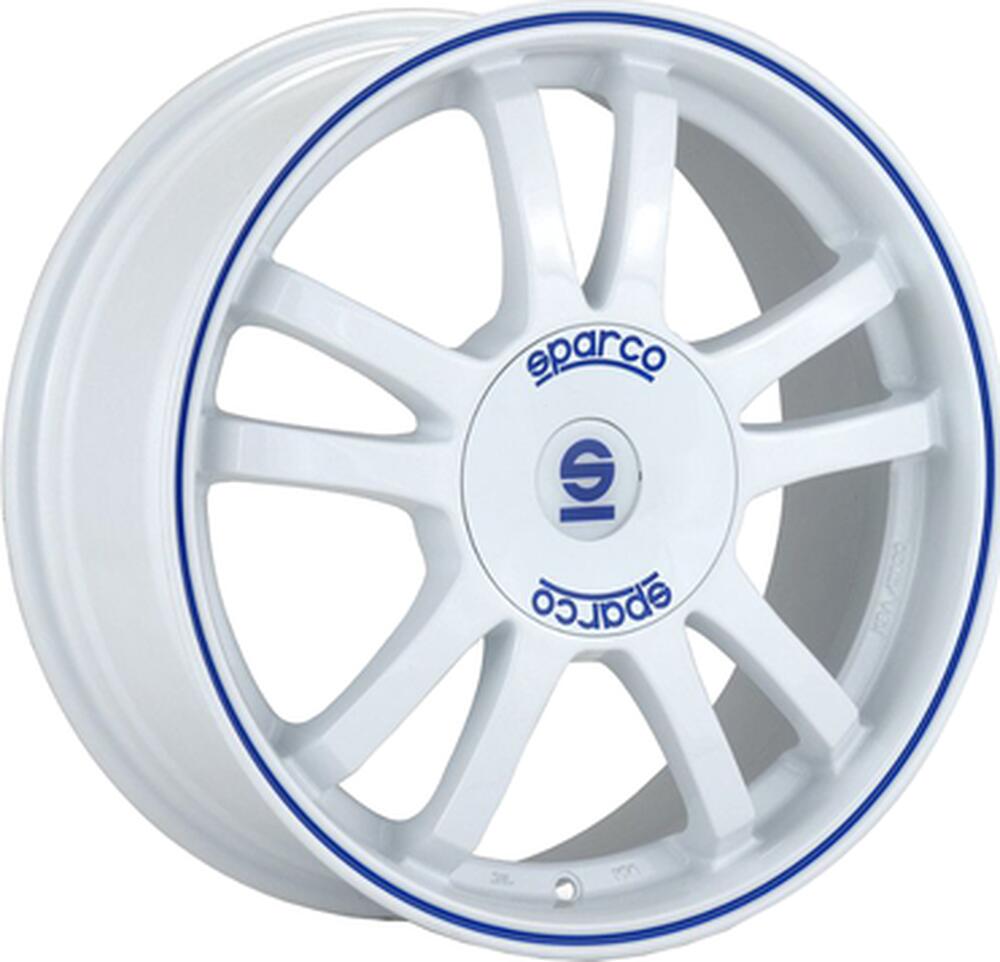 Sparco Rally 7.5x17 5x108 ET 45 Dia 75 WHITE + BLUE LIP
