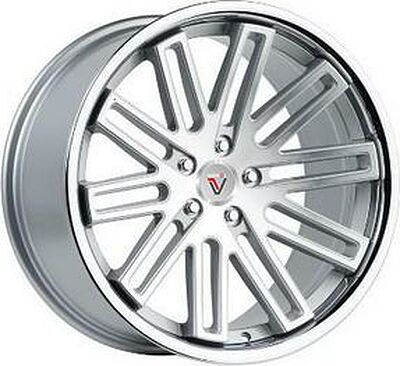 Vissol F-570 9x22 5x112 ET 32 Dia 66.6 silver-with-machined-face-and-chrome-stainless-steel-lip