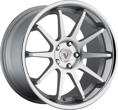 Vissol F-600 9x22 5x112 ET 32 Dia 66.6 matte-silver-with-machined-face-and-chrome-stainless-steel-lip